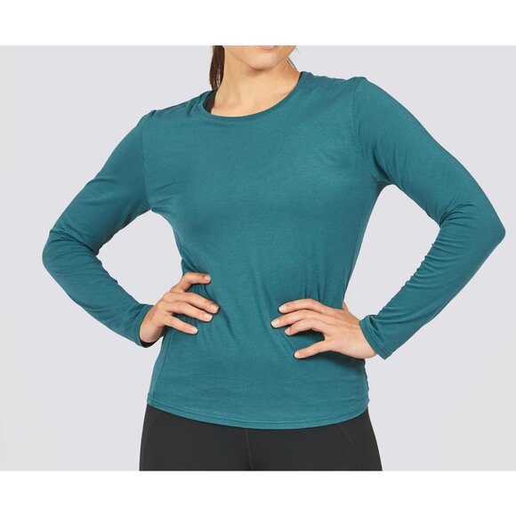 Janji Shirt Womens Sz L Run Everywhere Teal Performance Running Gym Long Sleeve - Picture 2 of 9